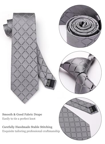 Image of Striped Plaid Polka Dot Mens Tie Formal Necktie Pocket Squares Ties Clips Cufflinks Classic for Men Set