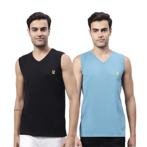 Image of Mack Jonney Regular Fit Cotton Solid Gym Vest for Men (Pack of 2)-V SL ANT RST 02-P