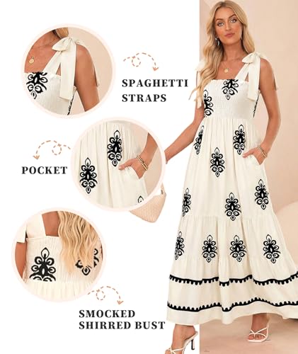 Image of CURBODO Women's Summer Maxi Dress Boho Spaghetti Straps Casual Long A-line Smocked Beach Dress Square Neck Flowy Sun Dress
