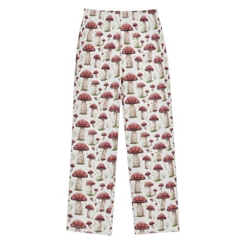 Mushroom Long Pajama Pants Elastic Waist PJ Bottoms with Pockets S A1133072