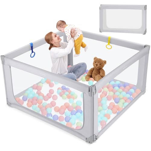 Image of Kidirect Foldable Baby Playpen, Small Playpen for Babies and Toddlers, Baby Play Pen with Safety Gate, Corrales para Bebes, Adjustable Portable Play Yards for Babies Indoor Outdoor, (Grey,47"×49")