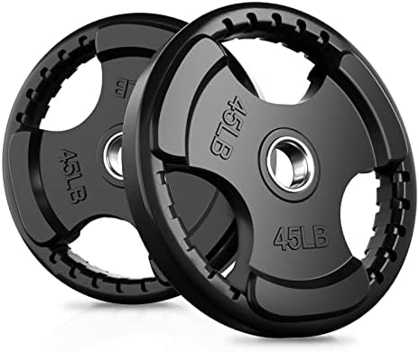 RitFit Weight Plates for Barbell, 2-Inch Olympic Rubber Grip Plat...