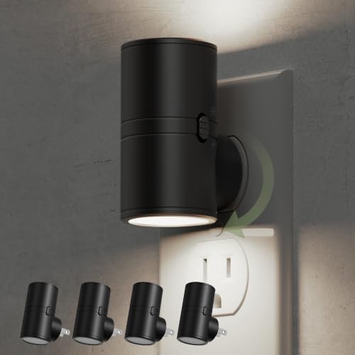 Image of L LOHAS LED Bright Night Lights Plug into Wall,Daylight White,Rotating,Mini | Dimmable Nightlight Plug in, Light Sensor Night Light, LED Nightlights, Hallway Bedroom Bathroom Kitchen,[Black Shade,4 Pack]