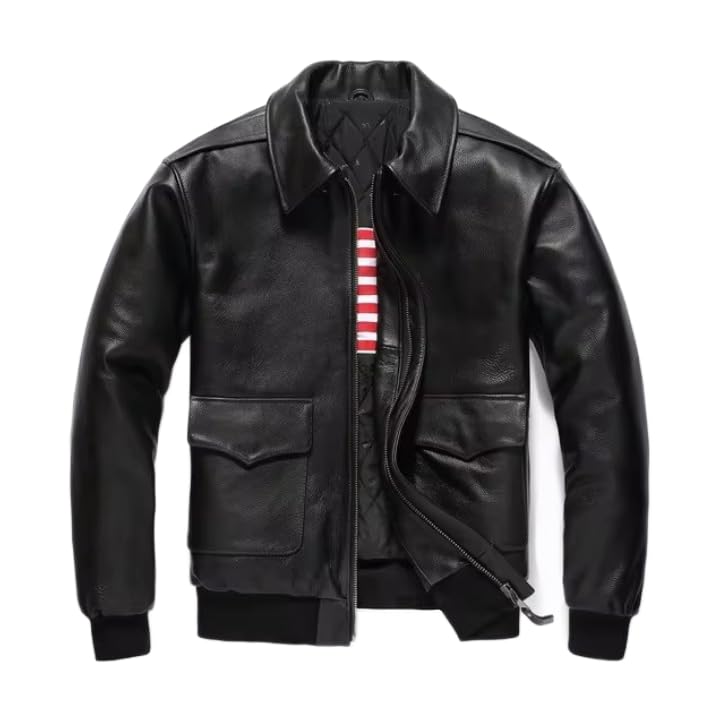 Men Air Force A2 Leather Flight Bomber Jacket | G1 Aviator Real Leather Jacket Navy G-1 Flight Jacket