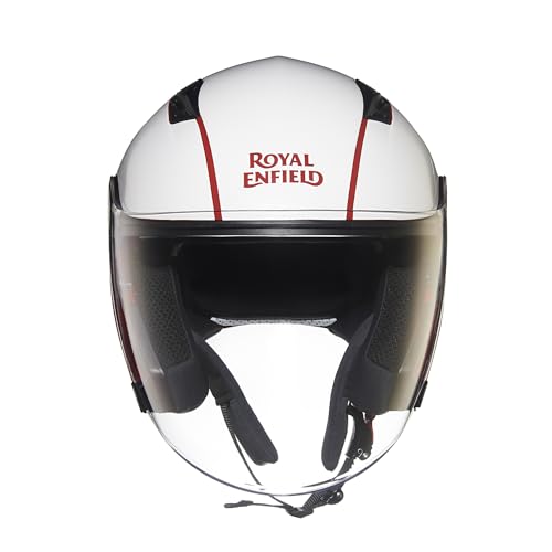 Image of Royal Enfield ISI Certified Lightwing Open Face Riding Riding Helmet Ro Gls Red /Wht XL-620Mm-High Impact Grade Thermoplastic & High Density Head EPS Liner for Superior Impact Protection & Durability