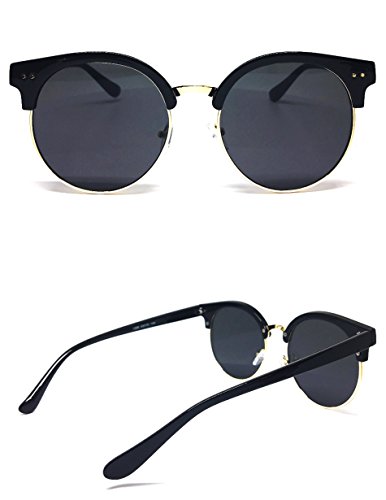 97018L Premium Oversize Cats eye Womens Mens Mirror Funky Flat Sunglasses (CAT EYE, BLACK)4