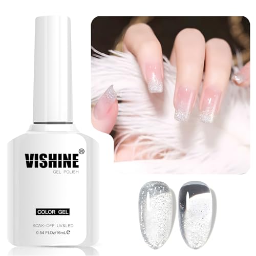 Vishine Smalto gel glitterato per unghie, 16 ml, gel UV scintillante, argento brillante, per nail art e fai da te, tonalità L314 Diamond Castle