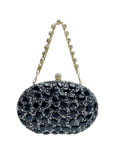 Image of Sparkling Crystal Diamond Women's Rhinestone Clutch Purse with Round Pearl Clasp