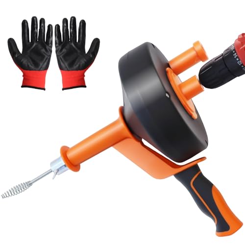Desatascador Tuberias Profesional, Sirga Desatascar Tuberias de 7.6M con Adaptador para Taladro, Desatascador de Fontanería con Guantes de Trabajo, Uso Manual o Motorizado para Cocina, Fregadero