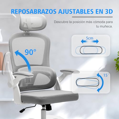 Miniatura 5 de Magic Life Silla de Oficina ergonómica con cojín elástico, Respaldo de Malla Transpirable, reposabrazos Plegables, Soporte Lumbar, Altura Ajustable, Silla de Escritorio para Oficina y hogar