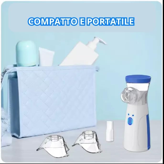 Nebulizzatore Portatile Silenzioso, Inalatore con Maschere per Adulti e Bambini, USB Ricaricabile