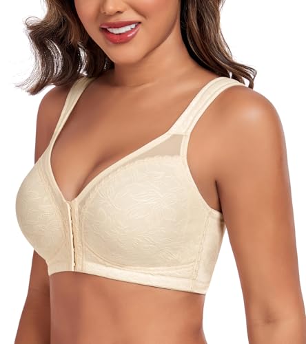 DotVol Women's Plus Size Front Closure Minimizer Bras Comfort Wirefree Non Padded Back Support Posture Bra4