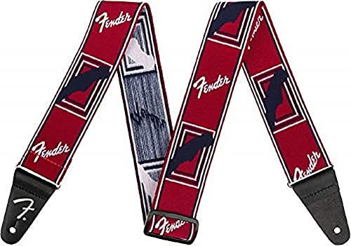 Fender© »Weighless™ » Monogram Sangle pour Guitare et Basse – 5cm de large – Rouge/Blanc/Noir - Les Beatles, Paul McCartney, John Lennon, RIngo Starr, George Harrison Fender©"Weighless™" Monogram Sangle pour Guitare et Basse - 5cm de large - Rouge/Blanc/Noir