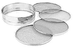 ikis 4 in 1 Stainless Steel Interchangeable Sieve Set of 5 Flour Chalni Spices Food Strainers Atta Chalni Jaali Channi Atta Maida Strainer Silver