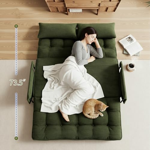 Image of 5-Position Adjustable Floor Sofa Couch,Multi-Functional Bean Bag Bed,Foldable Lazy Sofa Sleeper Bed with Armrest,Ideal for Reading and Playing (Green)