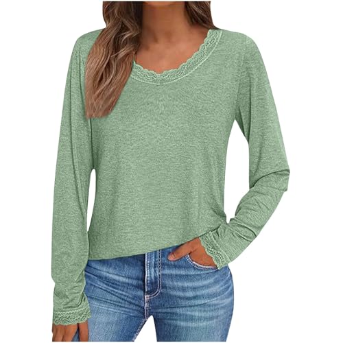 Long Sleeve Tops for Women Basic Slim Fitted Shirts Fashion Lace Going Out Y2k Tops Teen Girl Lightweight Clothes