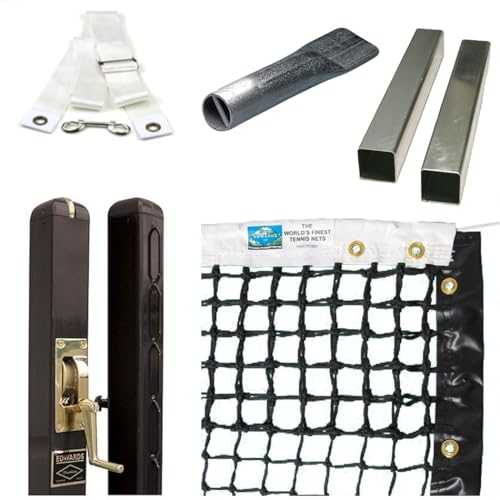 Edwards Wimbledon Tennis Posts – Permanent Court Kit – 3” Square, Internal Wind, Black – Optional Ground Sleeves