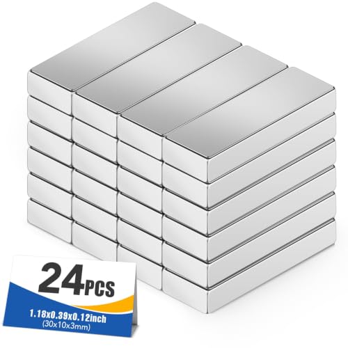 Image of MIKEDE 24 Pack Strong Small Neodymium Bar Magnets Silver, 30x10x3 mm