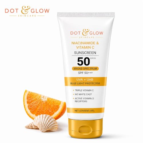 Image of Dot & Glow Niacinamide Vitamin C Sunscreen | SPF 50 PA+++ Broad Spectrum Sun Protection | Blue Light Defense | Non-Sticky Moisturizing Face Sunscreen | 60g