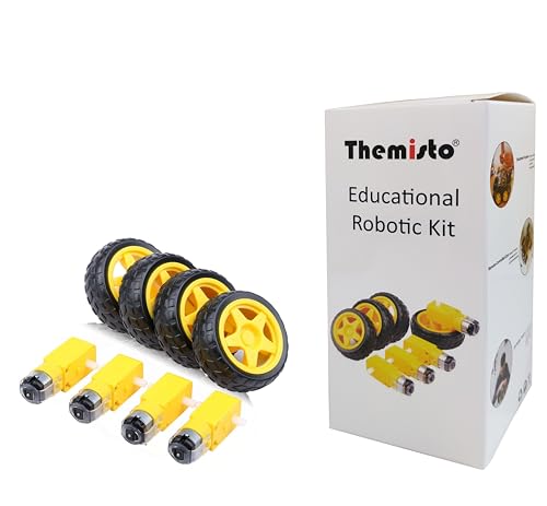 Tape ApTechDeals 4PCs DC Electric Motor 3-6V Dual Shaft Geared TT Magnetic Gearbox Engine with 4Pcs Plastic Toy Car Tire Wheel, Mini Φ67mm Smart RC Car Robot Tyres Model Gear Parts