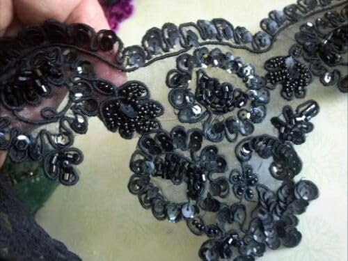 Jet Black Scallop Hand Beaded Soutache Sequins 4