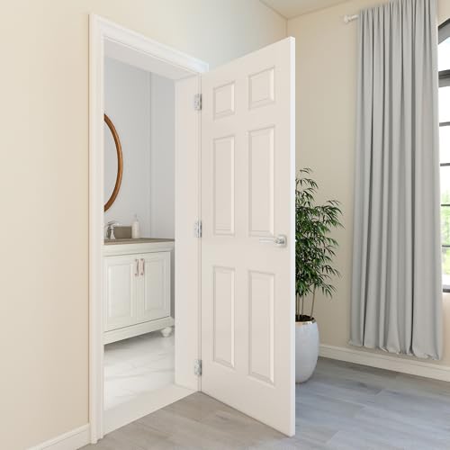 Image of JUBEST 30 inchx80 inch Raised 6-Panel Textured White Primed Hollow Core Interior Molded Door Slab, NOT Pre-drilled and NOT Included Hardware, Paintable Interior Door for Pantry, Laundry, Office