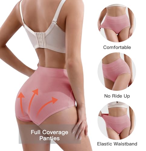 Women's Underwear Cotton Tummy Control High Waisted Underwear Soft Breathable Full Coverage Panties Multipack3