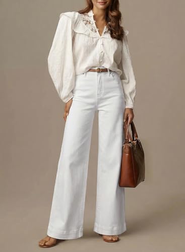 Image of Dokotoo Women's Casual High Waisted Jeans Stretch Wide Leg Loose Denim Pant