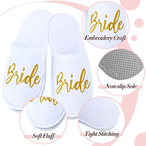 Janmercy 2 Pairs Wedding Groom Bride Slippers for Wedding Personalized Slippers Shower Bridal Party Gifts, White and Black(Bride Style)3