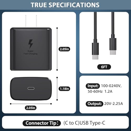 Image of Samsung Super Fast Charging 45W USB C Wall Charger with Type C Charger Cable for Samsung Galaxy S24 /S24+ /S23 /S22 /S21 /S20 /Ultra /Plus /FE,Note 20,Z Fold /Z Flip 3 /4 /5,Galaxy Tab,A54,A14,A25, Black