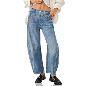 PLNOTME Women’s Baggy Boyfriend Jeans Vintage Wide Leg Mid Rise Barrel Denim Ankle Pants