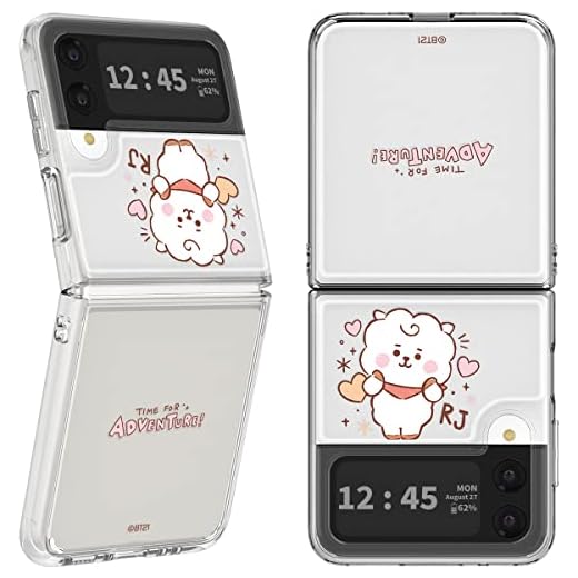 BT21 Official Merchandise for Galaxy Z Flip 4 Case (2022) Baby Sketch Clear Phone Case, RJ