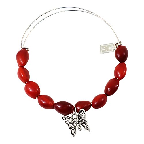 Image of Silver Butterfly Charm Adjustable Bangle Bracelet for Women- inch Symbol of Hope, Endurance & Courage w /Meaningful Good Luck Seed Beads - Handmade Jewelry | Great Gifts for Mom, Daughter, Sister
