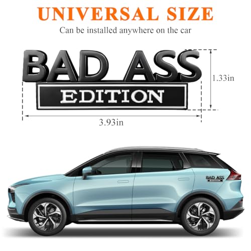 Image of Wevdn Car Bad Ass Edition Emblem, 3D Raised Funny Bad Ass Edition Metal Sticker Fender Badge Decal, Self-Adhesive Bad Ass Tailgate Hood Auto Body Decor, Exterior Car Accessories (Black&White)