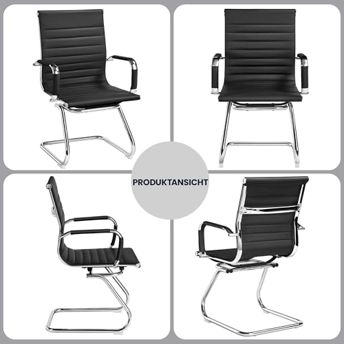 Miniatura 6 de Yaheetech Juego De 6 Sillas De Comedor Con Reposabrazos, Sillas De Visitantes Con Estructura Cromada, De Poliuretano, Silla De Conferencia Para Comedor, Dormitorio, Salón, Color Negro