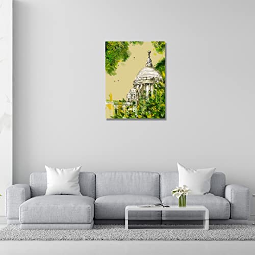 Image of RANGOLI 100% Cotton Stretched Canvas Painting 400 GSM, Framed Victoria Memorial Canvas Abstract Wall Art for Living Room, 3D Paintings for Wall Decor (24 x 36 Inch With Frame)