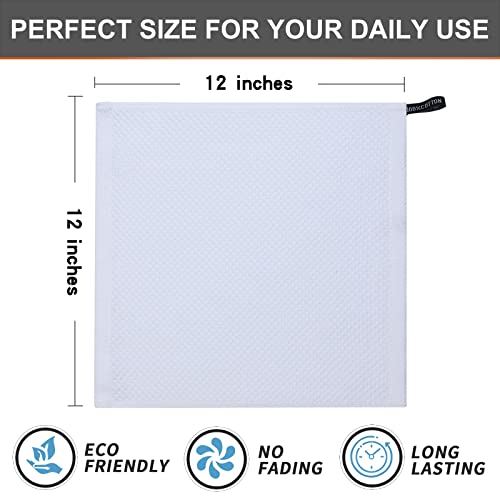 Kitinjoy 100% Cotton Kitchen Dish Cloths, 6 Pack Waffle Weave Dish Towels Ultra Soft Absorbent Quick Drying Dish Rags, 12 X 12Inch, White #TOP4