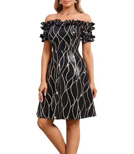 dasmzper Women's Off Shoulder Sequin A-Line Cocktail Dress