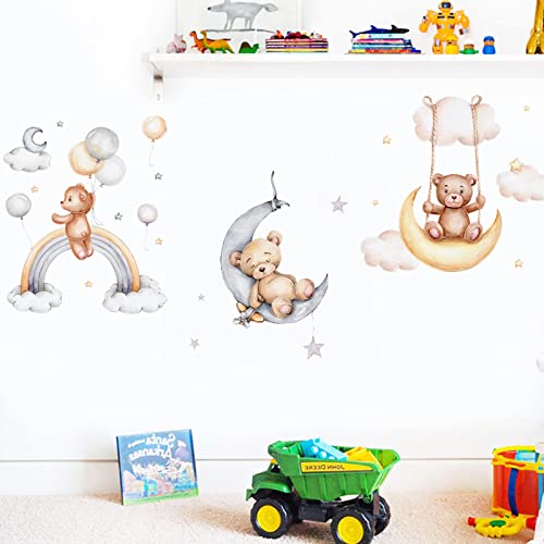 Little Bear Sleeping On The Moon Wall Decals, Baby Nursery Decor, Removable Diy Wall Decor Vinyl Mural Art For Kids Baby Nursery Bedroom Living Room Playroom Decoration #TOP7