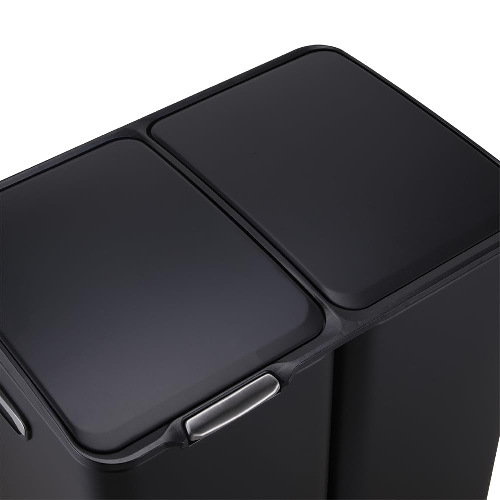 Bayt Cubo Basura - Cubo de Basura Cocina con 3 compartimentos (13+17+30L), Papelera con Separación Inteligente de Residuos, Acero Inoxidable, Total 60 Litros, Negro