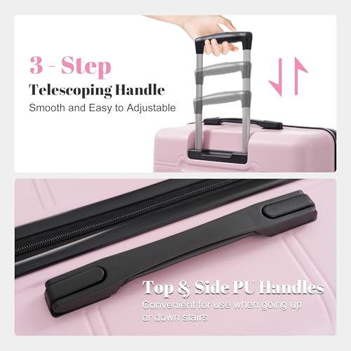 Image of 6 Pcs ABS Hardshell Luggage Set Spinner Wheel Suitcase Suitcase Baby Pink