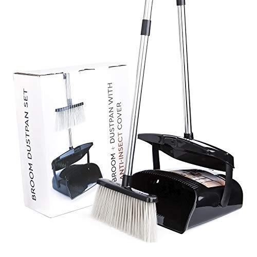 Broom And Dustpan Set For Home With Lid Indoor Upright Dustpan And Broom Combo Dust Pan With Long Handle Standing Sweeper Angle Broom Sweeping Room Office Garden Kitchen Floor Kids Pet Hair #TOP6