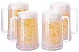 Freezer Mugs With Gel Beer Mugs For Freezer - Frosted Beer Mugs Freezer Cups - Double Walled Freezer Mugs With Gel - Frosty Mugs Beer Freezer Glasses - Set Of 4 - Clear
