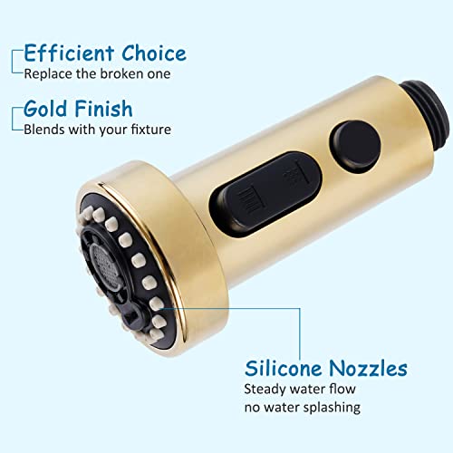 Polished Gold Pull Down Kitchen Faucet Spray Head, 3 Function Kitchen Sink Sprayer Replacement Nozzle, 10 Adapters Compatible With Moen Delta Faucet, Kitchen Sink Faucet Replacement Parts, Polish Gold #TOP4
