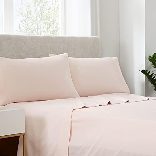Serta Simply Clean Super Soft Hypoallergenic Stain Resistant Deep Pocket 3 Pieces Solid Bed Sheet Set, Twin XL, Blush Pink by Serta - Used condition - US$20.10
