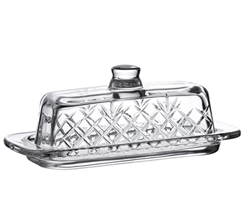 Royalty-Art-Glass-Butter-Dish-with-Lid-Single-Stick-Container-with-Handle-Cover-Rustic-Farmhouse-or-Vintage-Boho-Kitchen-Accessory-Clear
