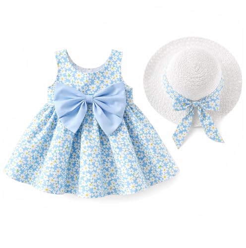Image of Bold N Elegant Baby-Girl's Summer Sleeveless Cotton Floral Heart Print Princess Midi Dress Frock Tutu with Hat for Girls
