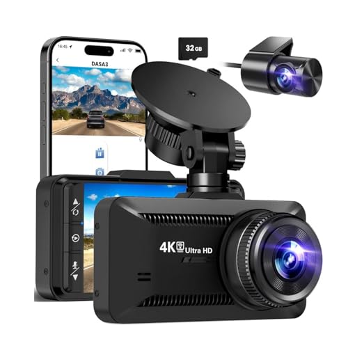 Oryzom 4k Dashcam Pro Ultra HD Video Recording Front and Rear Dual Camera Wdr Night Vision G-Sensor Emergency Recording Loop Recording Parking Monitor Car Dashboard Camera