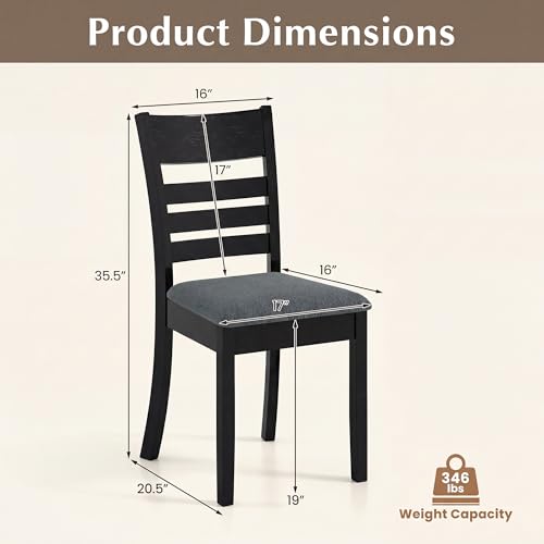 Image of COSTWAY Wooden Dining Chairs Set of 2, Solid Rubberwood Frame Kitchen Side Chairs w /Upholstered Padded Seat & High Slat Back, Mid-Century Modern Dining Chair for Dining Room Kitchen (Black)