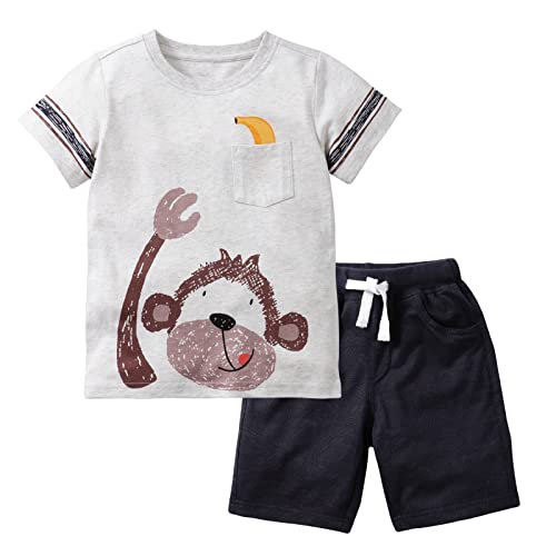 Image of Gorboig Toddler Boy Clothes Little Boys Summer Outfits Short Sleeve Clothing Dinosaur T-Shirt & Shorts Sets 2-7T